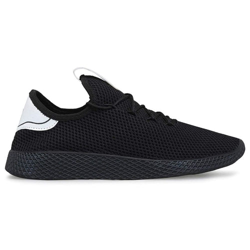 Black sneaker with white sole on a white background