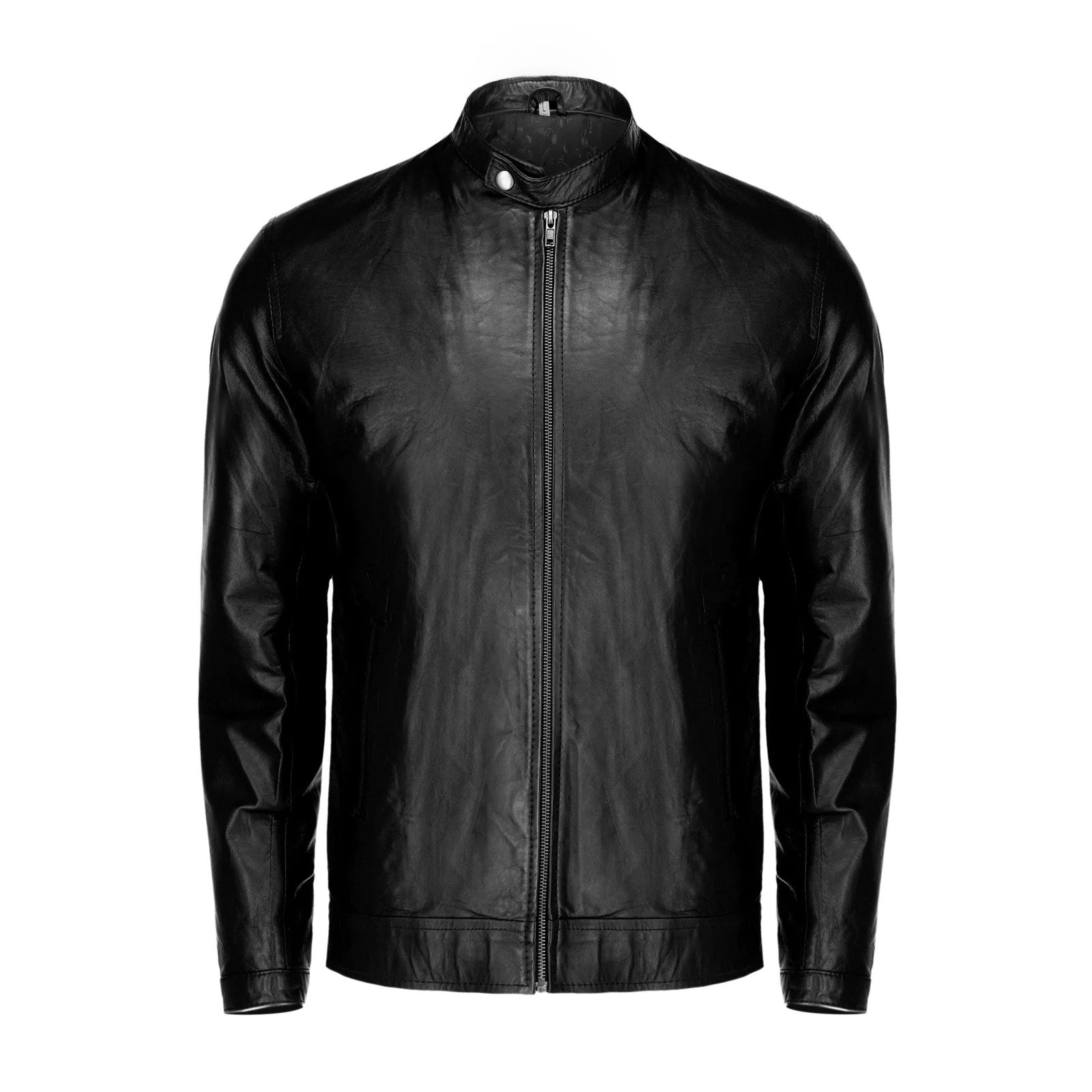 Black Mens Pure Sheep Leather Zipper Jacket